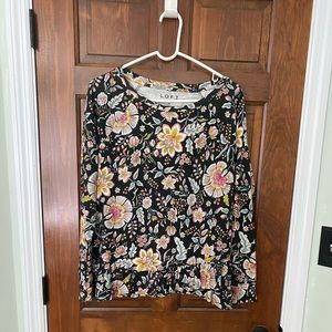 LOFT medium ruffle hem floral crew neck sweatshirt